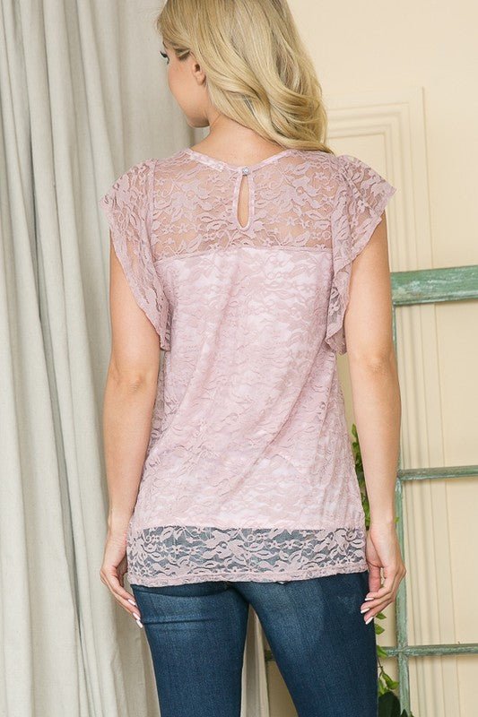 Stretch Lace Flutter Sleeve Top - Singing Wind Market