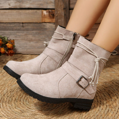 Suede Side Zip Round Toe Boots - Singing Wind Market