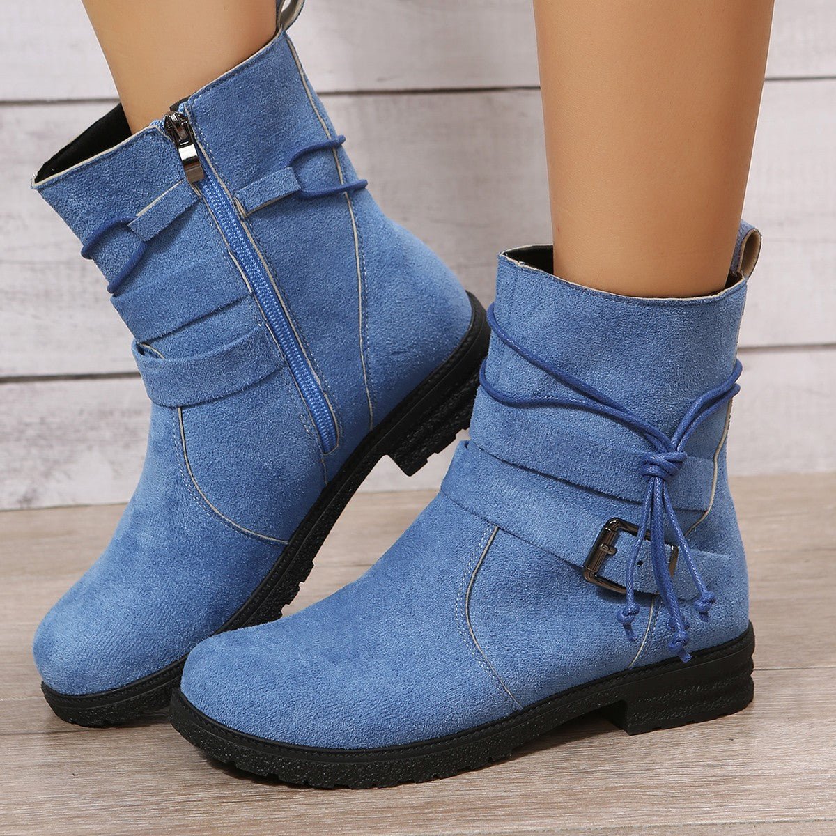 Suede Side Zip Round Toe Boots - Singing Wind Market