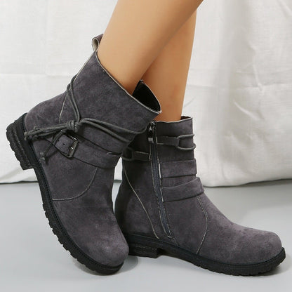 Suede Side Zip Round Toe Boots - Singing Wind Market