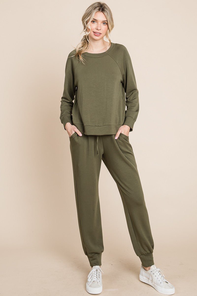 Super Lady Round Neck Raglan Sleeve Top and Pants Lounge Set - Singing Wind Market