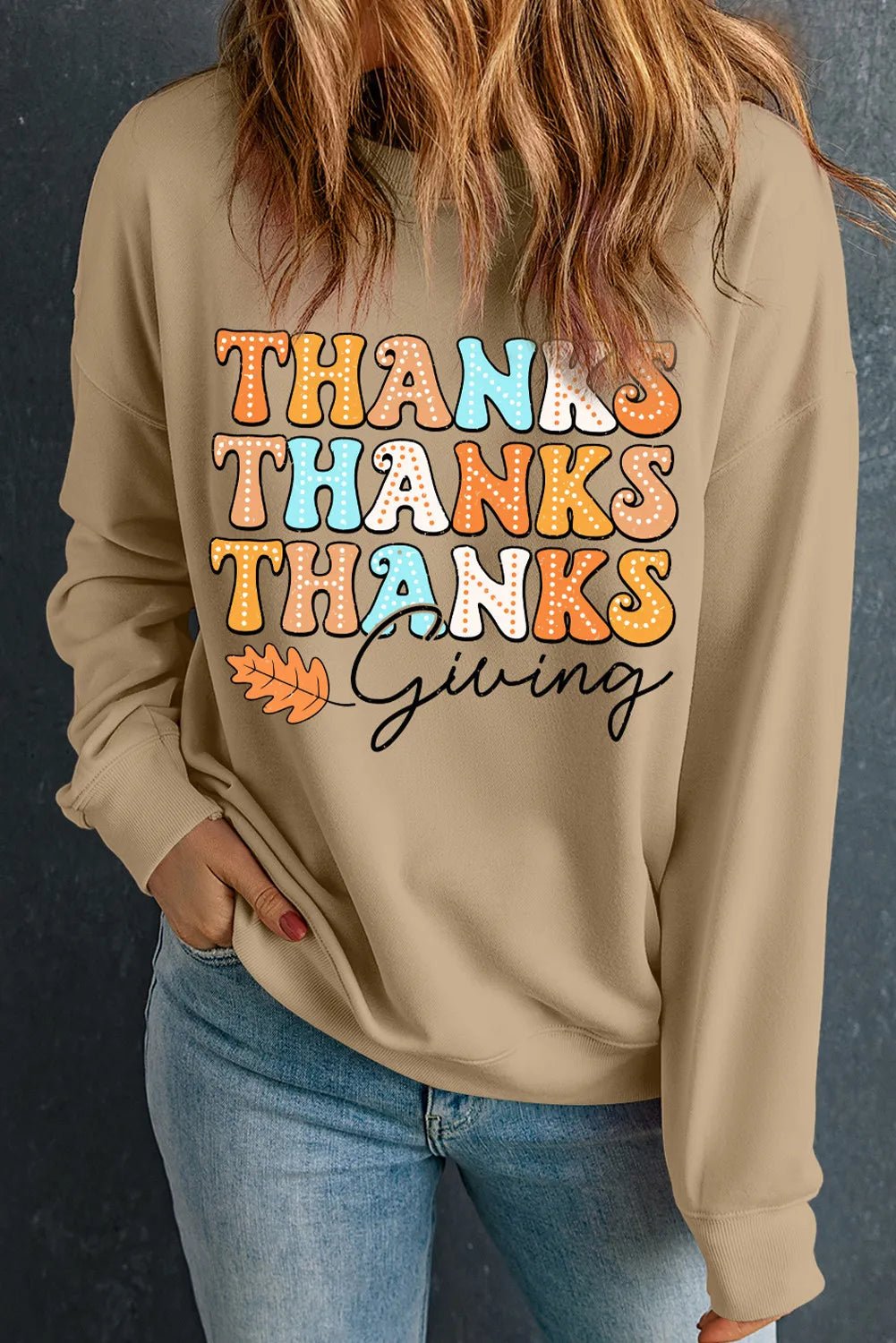 THANKSGIVING Round Neck Dropped Shoulder Sweatshirt - Singing Wind Market