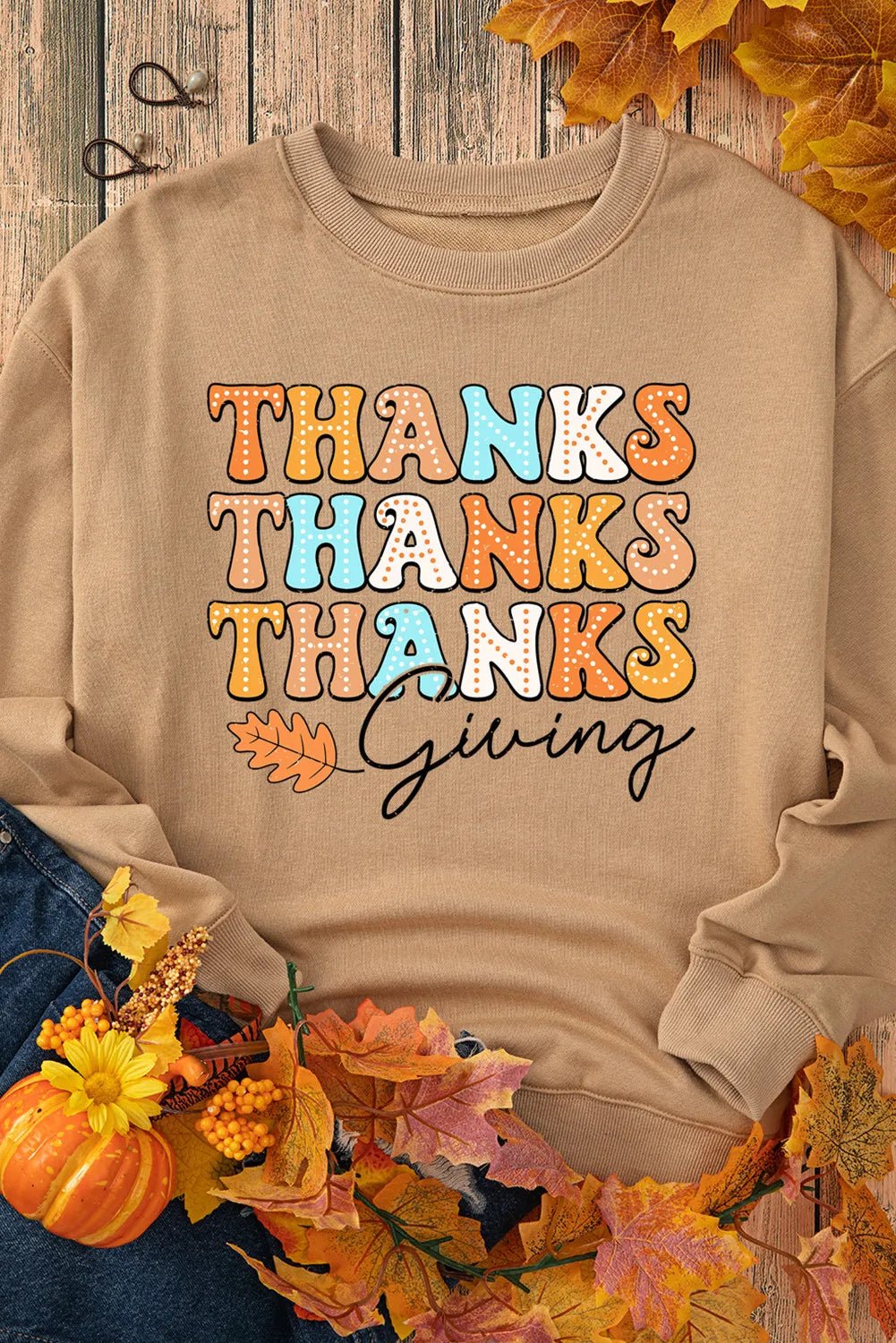 THANKSGIVING Round Neck Dropped Shoulder Sweatshirt - Singing Wind Market