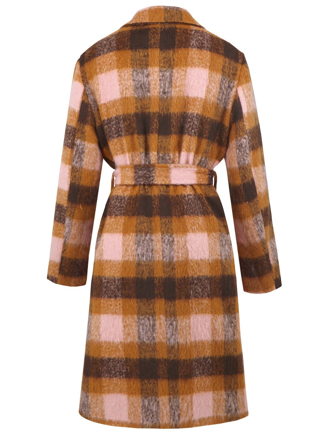 Tied Plaid Collared Neck Coat - Singing Wind Market