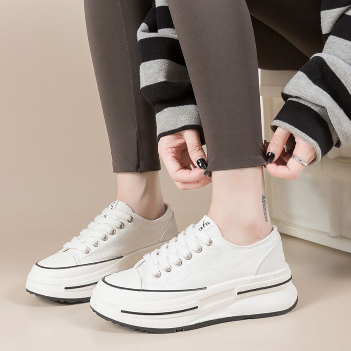 Tied Round Toe Platform Sneakers - Singing Wind Market