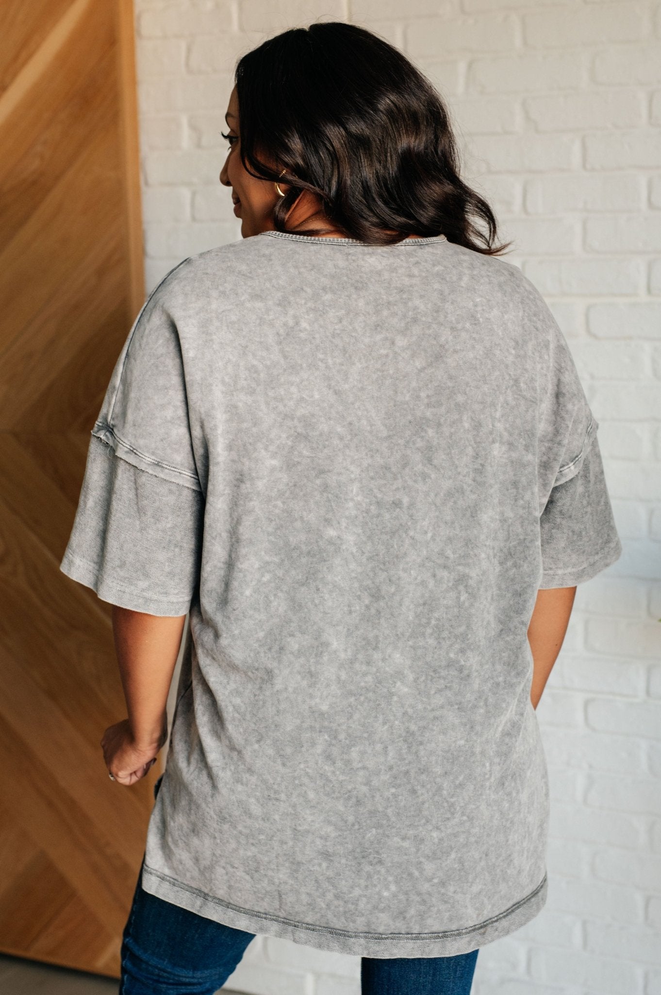 Unbothered Mineral Wash Top in Grey - Singing Wind Market