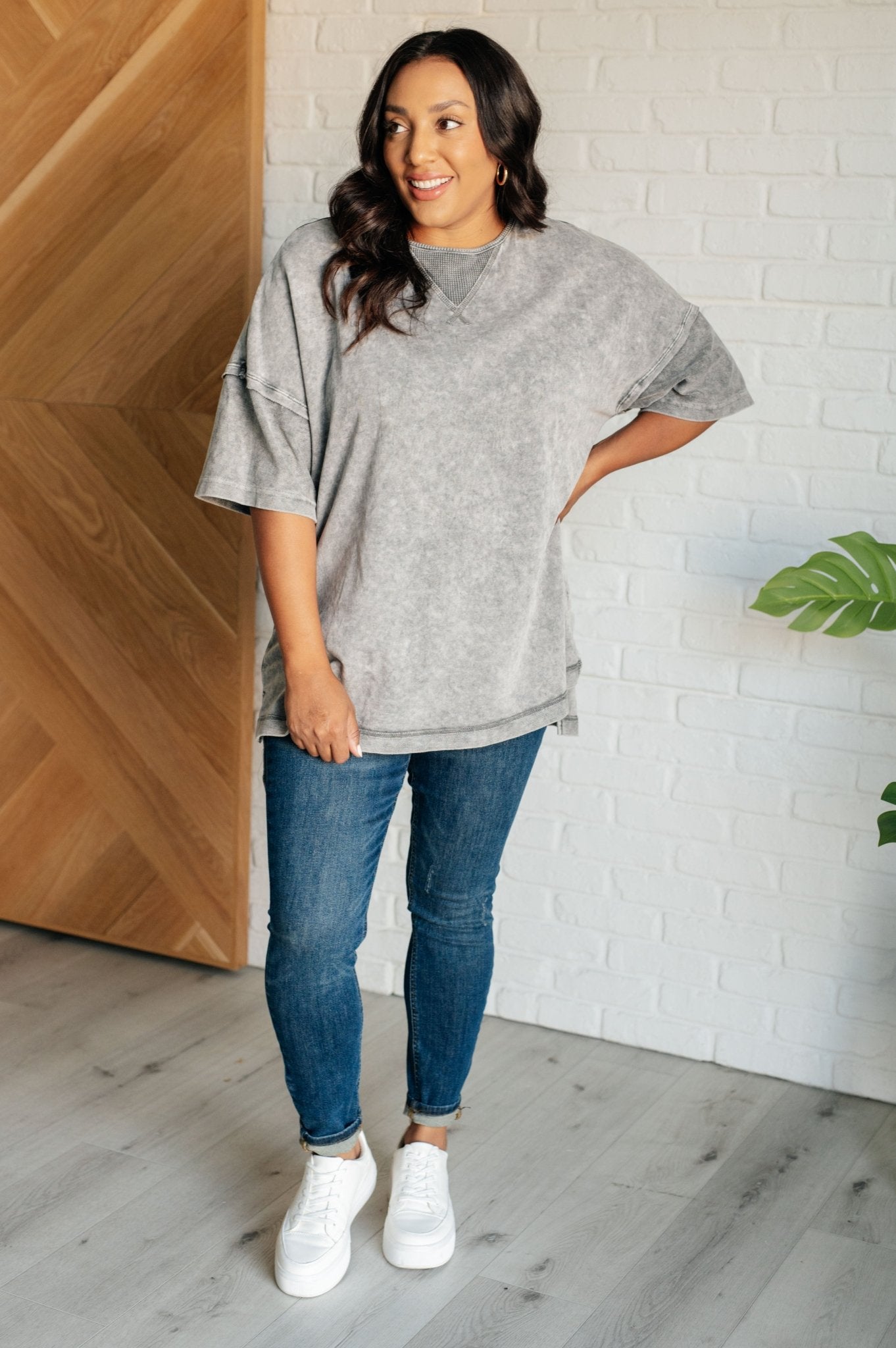 Unbothered Mineral Wash Top in Grey - Singing Wind Market