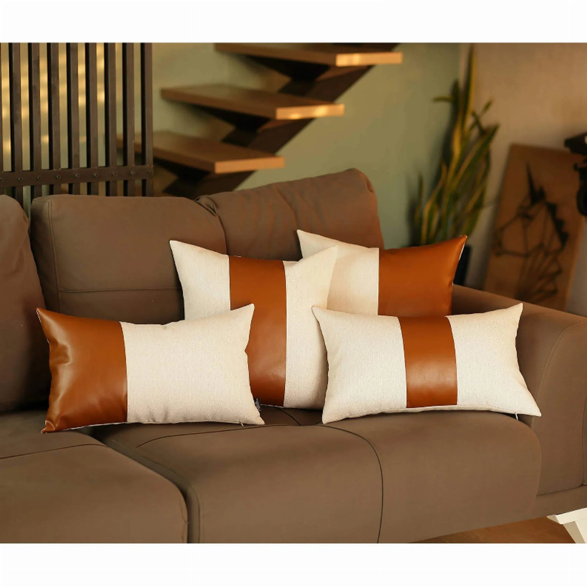 Vegan Faux Leather Detailed Throw Pillow Set of 2 - Singing Wind Market