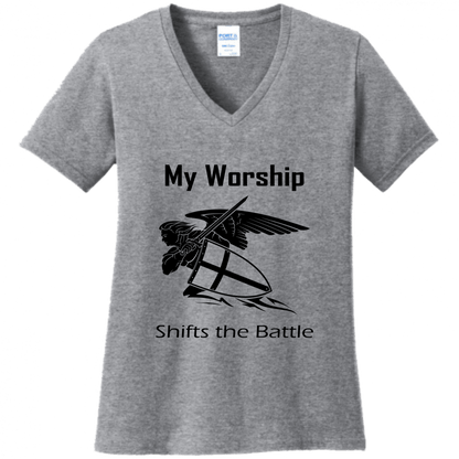 Women's V Neck - My Worship Shifts The Battle - Singing Wind Market