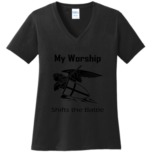 Women's V Neck - My Worship Shifts The Battle - Singing Wind Market