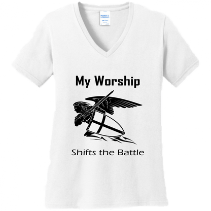 Women's V Neck - My Worship Shifts The Battle - Singing Wind Market