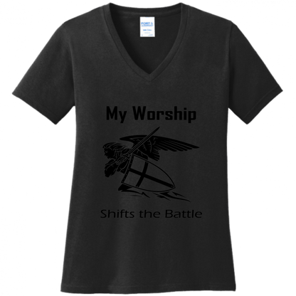 Women's V Neck - My Worship Shifts The Battle - Singing Wind Market