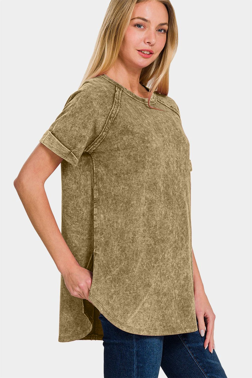 Zenana Heathered Round Neck Short Sleeve Top - Singing Wind Market