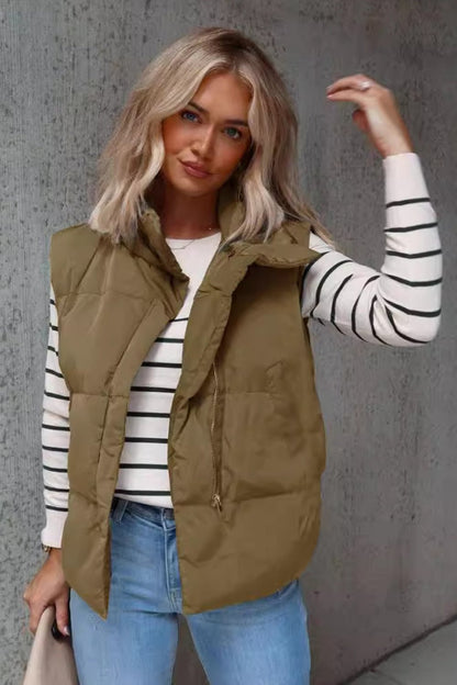 Zip Up Vest Coat with Pockets - Singing Wind Market